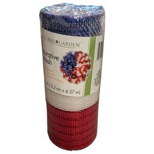 Floral Garden Patriotic Red White Blue Decorative Mesh 6in x 5yd 219991-1701 NEW